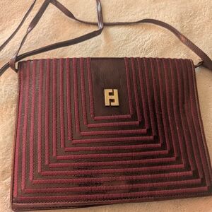 Rare Vintage 1980s Fendi Burgundy Embroidered Leather Crossbody